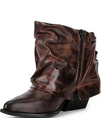 Gianni Bini Eller Distressed Leather Cuffed Block Heel Booties