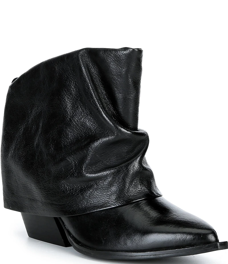 Gianni Bini Eller Leather Cuffed Block Heel Booties