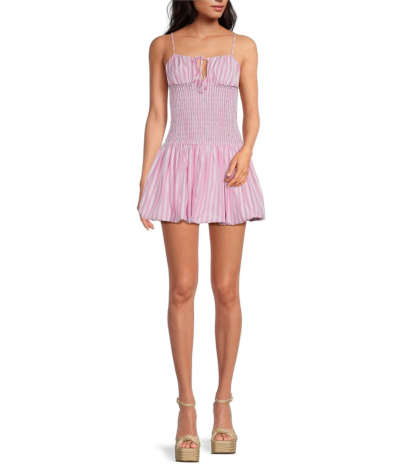 Gianni Bini Ellie Stripe Smocked Drop Waist Bubble Hem Dress