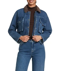 Gianni Bini Ellie Suede Collar Cropped Jean Jacket