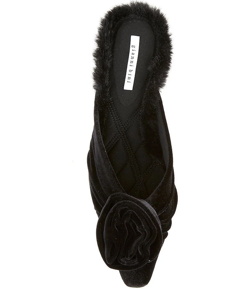 Gianni Bini Emery Velvet Fur Kitten Heel Dress Mules