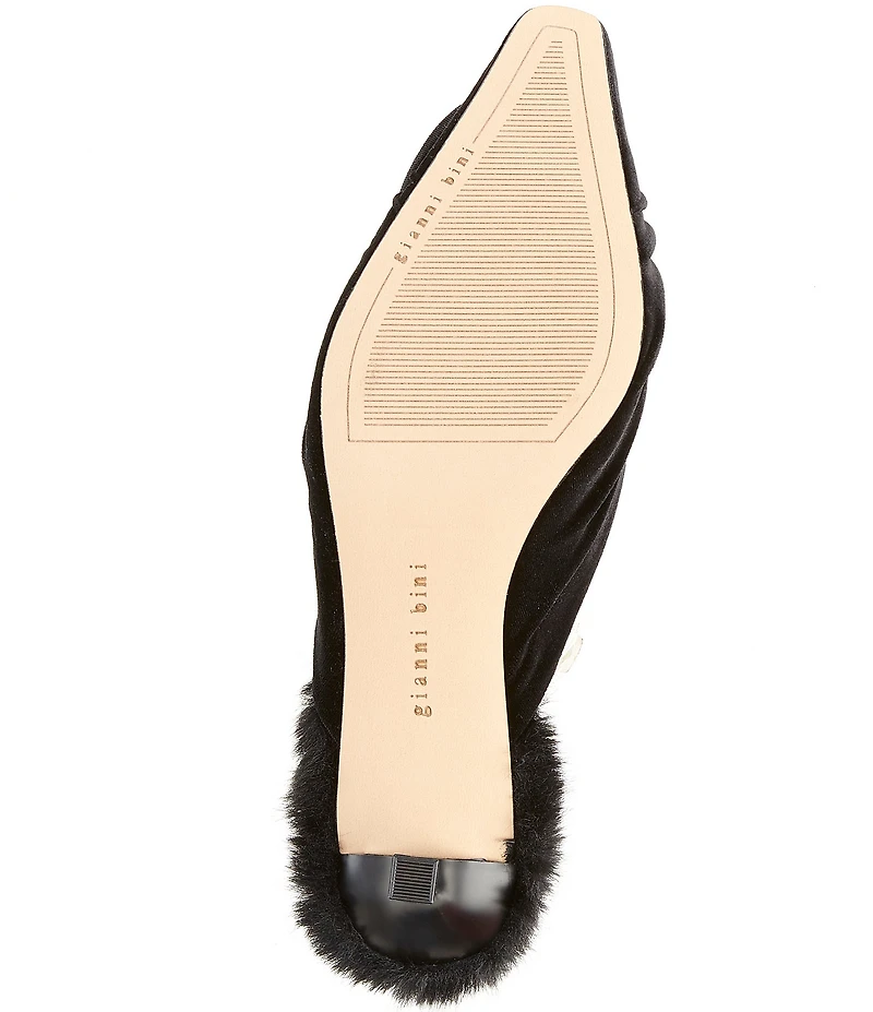 Gianni Bini Emery Velvet Fur Kitten Heel Dress Mules