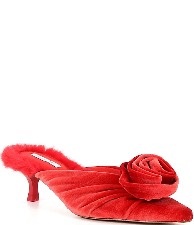 Gianni Bini Emery Velvet Fur Kitten Heel Dress Mules