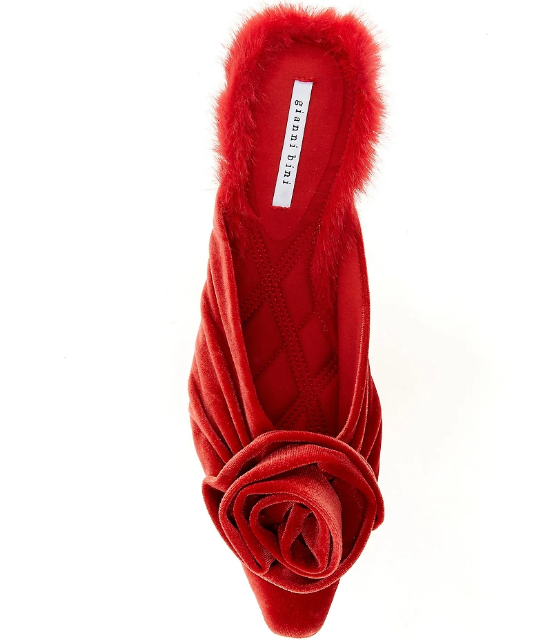 Gianni Bini Emery Velvet Fur Kitten Heel Dress Mules