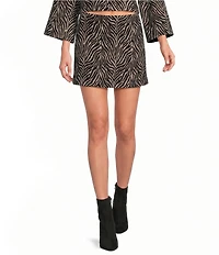 Gianni Bini Eva Zebra Printed Jacquard Fawn Coordinating A-Line Mini Skirt