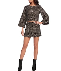 Gianni Bini Eva Zebra Printed Jacquard Fawn Coordinating A-Line Mini Skirt