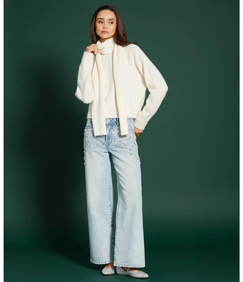 Gianni Bini Everyday Long Sleeve Crew Neck Sweater Scarf Set