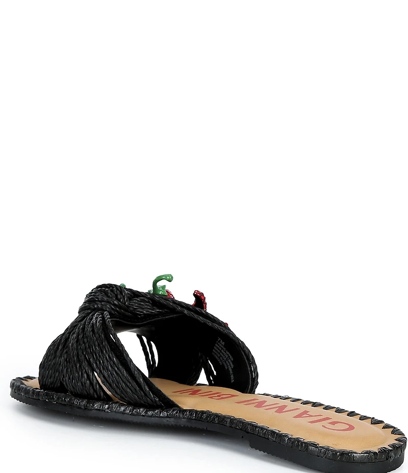 Gianni Bini Fabin Raffia Rhinestone Chili Pepper Slide Sandals