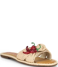 Gianni Bini Fabin Raffia Rhinestone Chili Pepper Slide Sandals