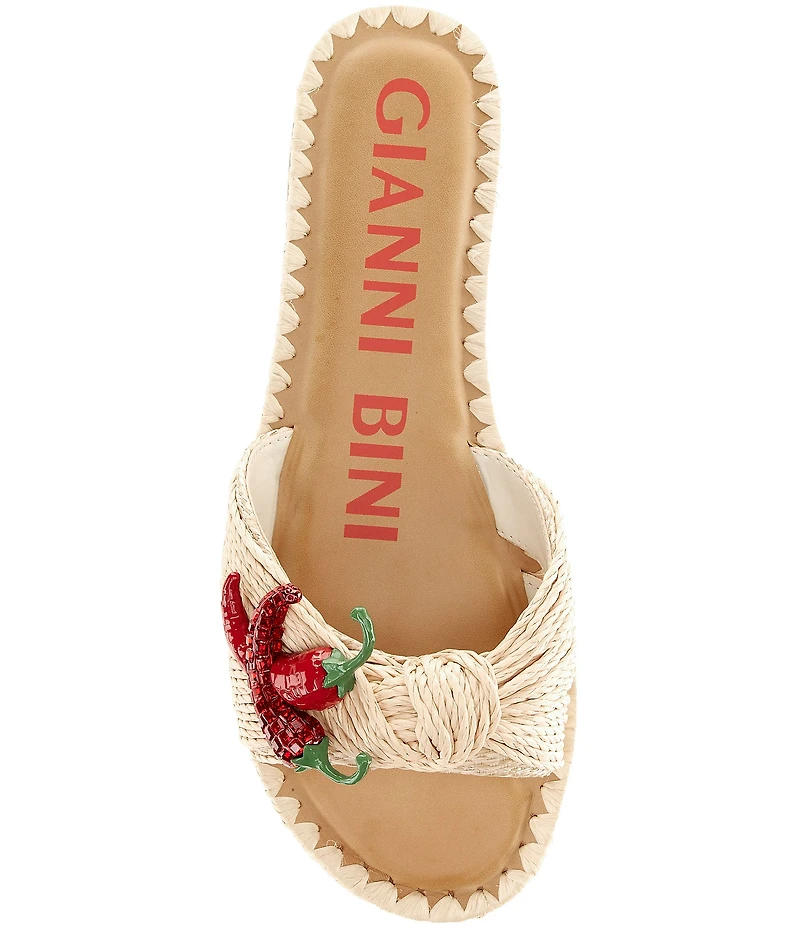 Gianni Bini Fabin Raffia Rhinestone Chili Pepper Slide Sandals