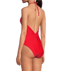 Gianni Bini Fabric Rosette High Neck Halter One Piece Swimsuit