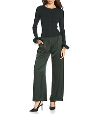 Gianni Bini Farrah Feather Trim Crewneck Long Sleeve Sweater Cardigan