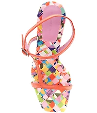 Gianni Bini Fionah Leather Multi Checkered Strappy Dress Sandals