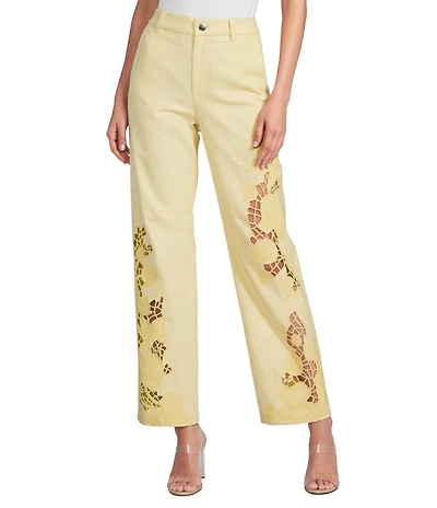 Gianni Bini Flora Embroidered High Rise Straight Leg Barrel Jeans