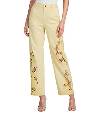 Gianni Bini Flora Embroidered High Rise Straight Leg Barrel Jeans