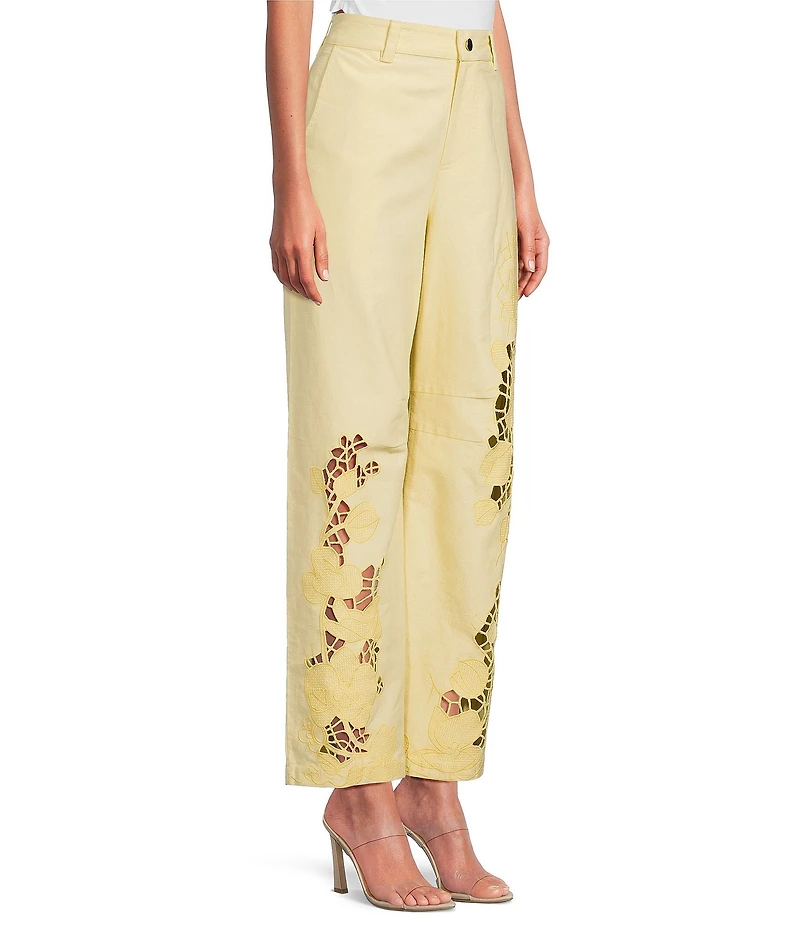 Gianni Bini Flora Embroidered High Rise Straight Leg Barrel Jeans