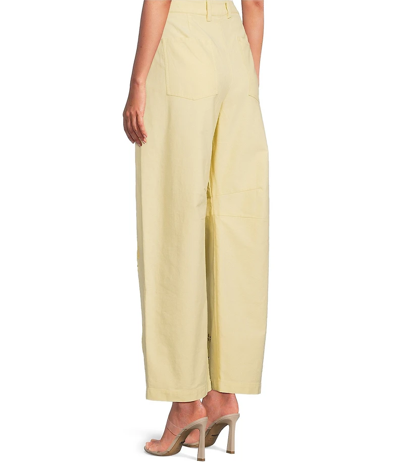 Gianni Bini Flora Embroidered High Rise Straight Leg Barrel Jeans