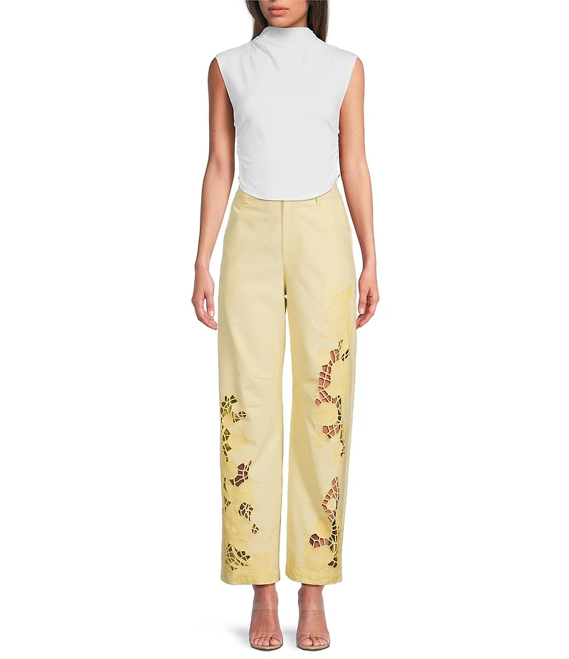 Gianni Bini Flora Embroidered High Rise Straight Leg Barrel Jeans