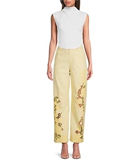 Gianni Bini Flora Embroidered High Rise Straight Leg Barrel Jeans