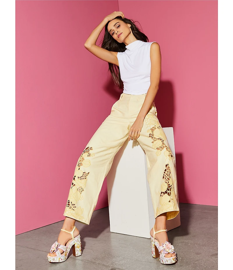 Gianni Bini Flora Embroidered High Rise Straight Leg Barrel Jeans