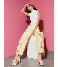 Gianni Bini Flora Embroidered High Rise Straight Leg Barrel Jeans