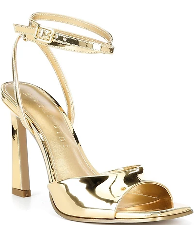 Gianni Bini Foles Mirror Metallic Ankle Wrap Square Toe Dress Sandals