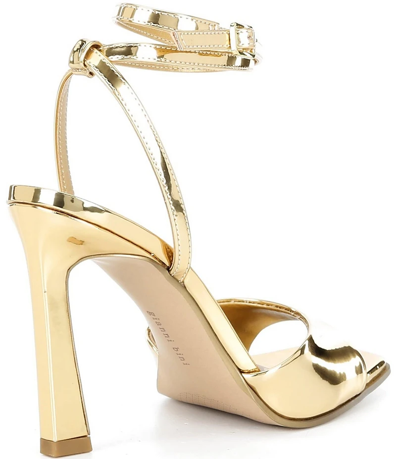 Gianni Bini Foles Mirror Metallic Ankle Wrap Square Toe Dress Sandals