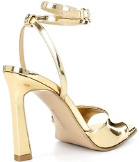 Gianni Bini Foles Mirror Metallic Ankle Wrap Square Toe Dress Sandals