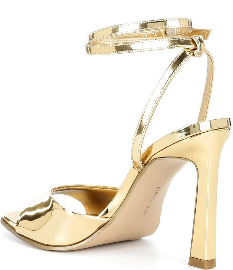 Gianni Bini Foles Mirror Metallic Ankle Wrap Square Toe Dress Sandals