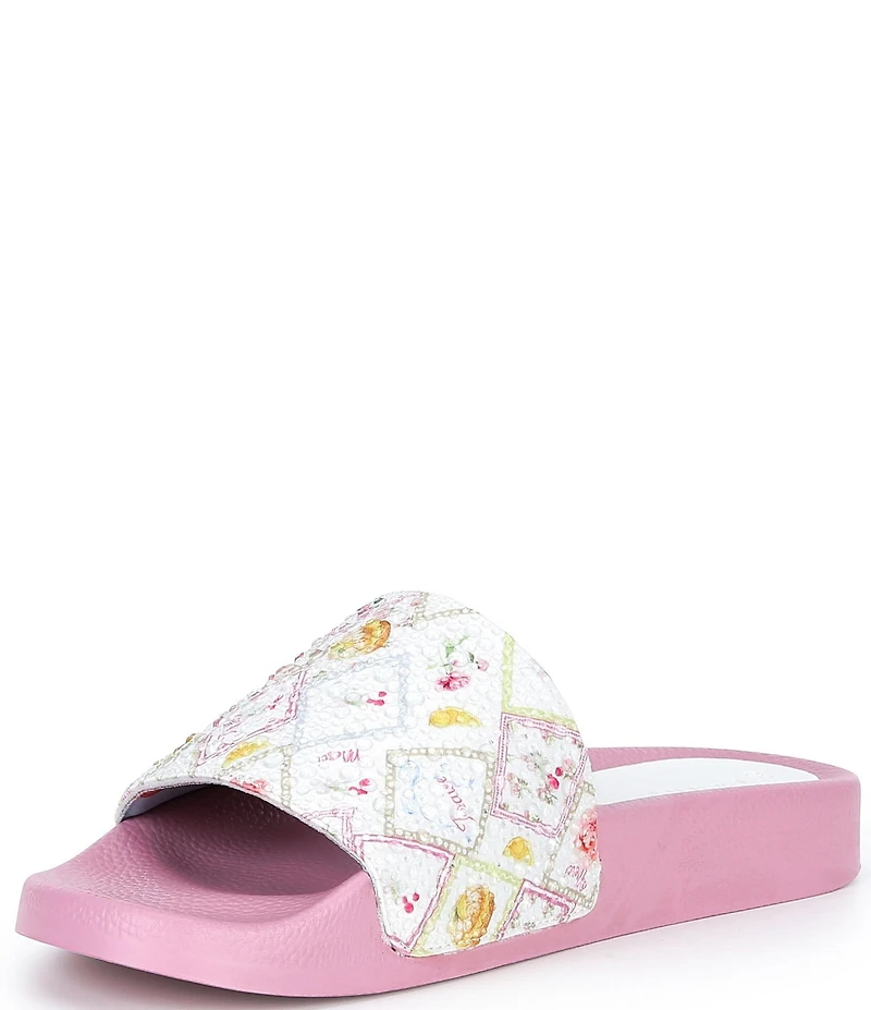 Gianni Bini Fyffer Two Printed Rhinestone Pool Slide Sandals