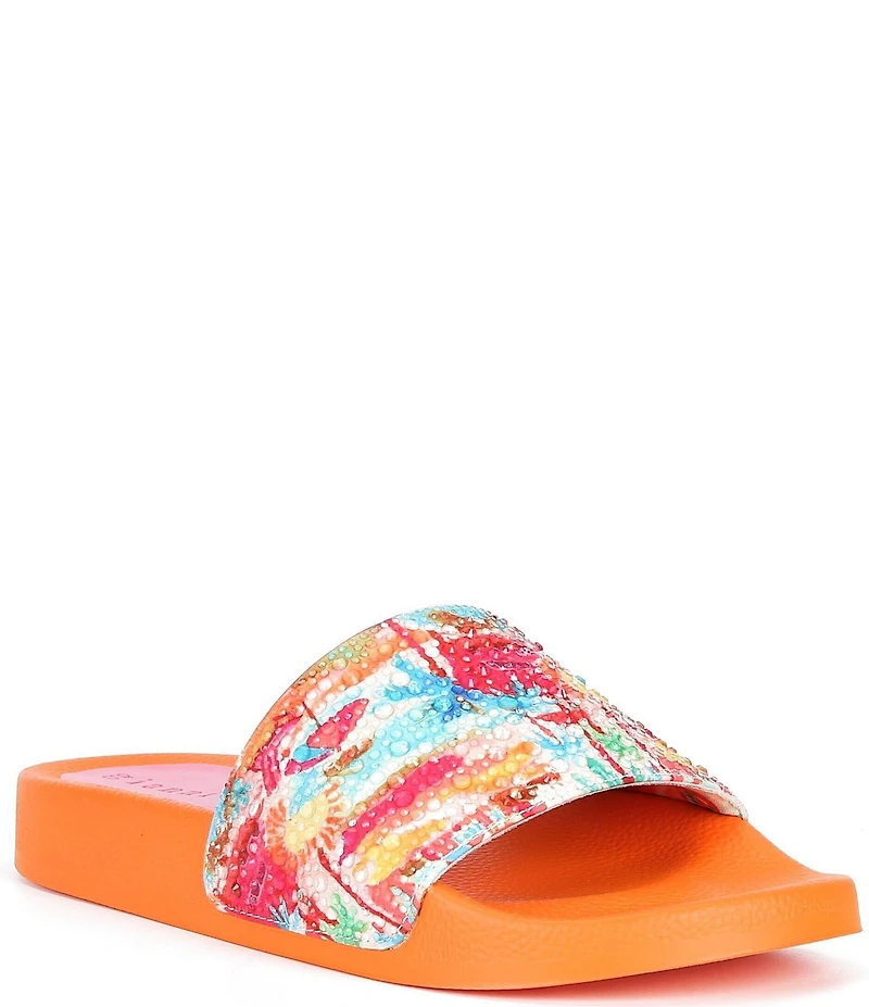 Gianni Bini Fyffer Two Sun Printed Rhinestone Pool Slide Sandals