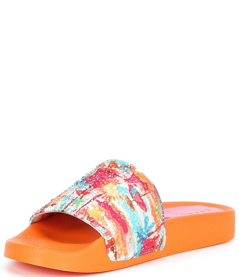 Gianni Bini Fyffer Two Sun Printed Rhinestone Pool Slide Sandals