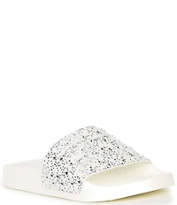 Gianni Bini Fyffer Three Rhinestone and Pearl Pool Slide Sandals