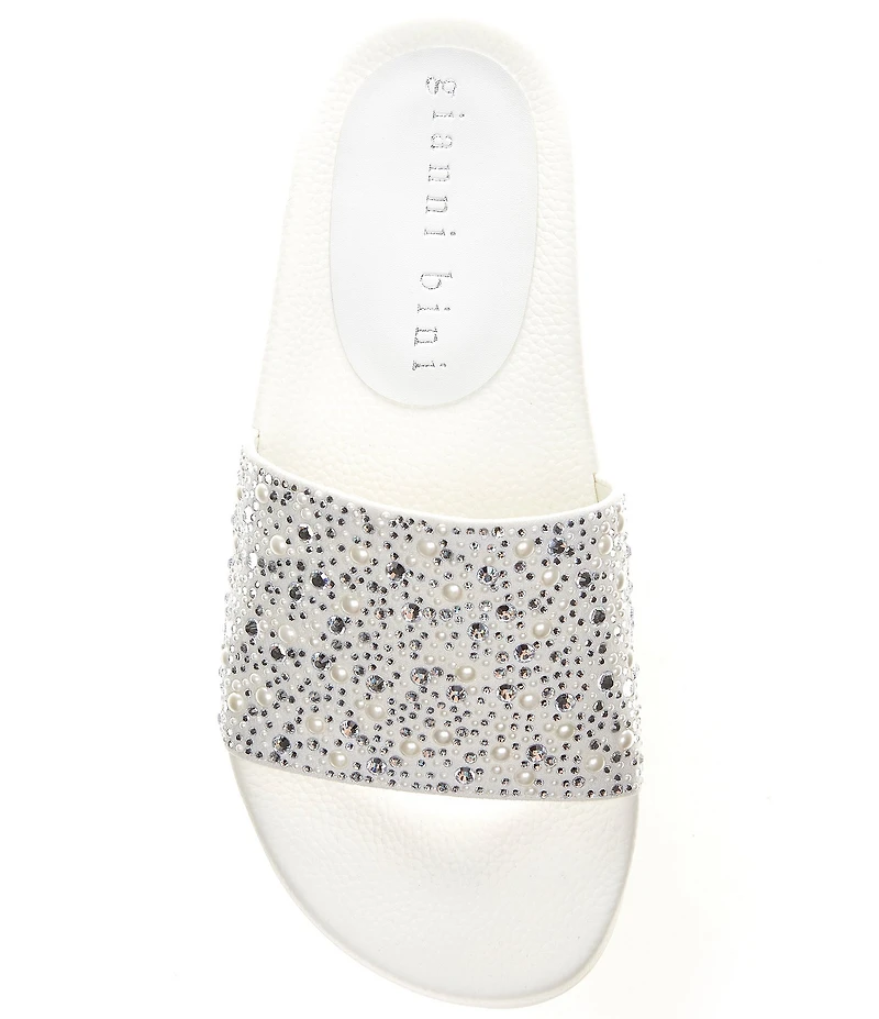 Gianni Bini Fyffer Three Rhinestone and Pearl Pool Slide Sandals