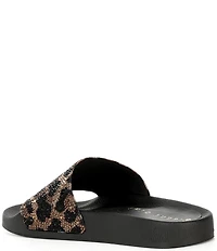 Gianni Bini Fyffer Two Leopard Rhinestone Pool Slide Sandals