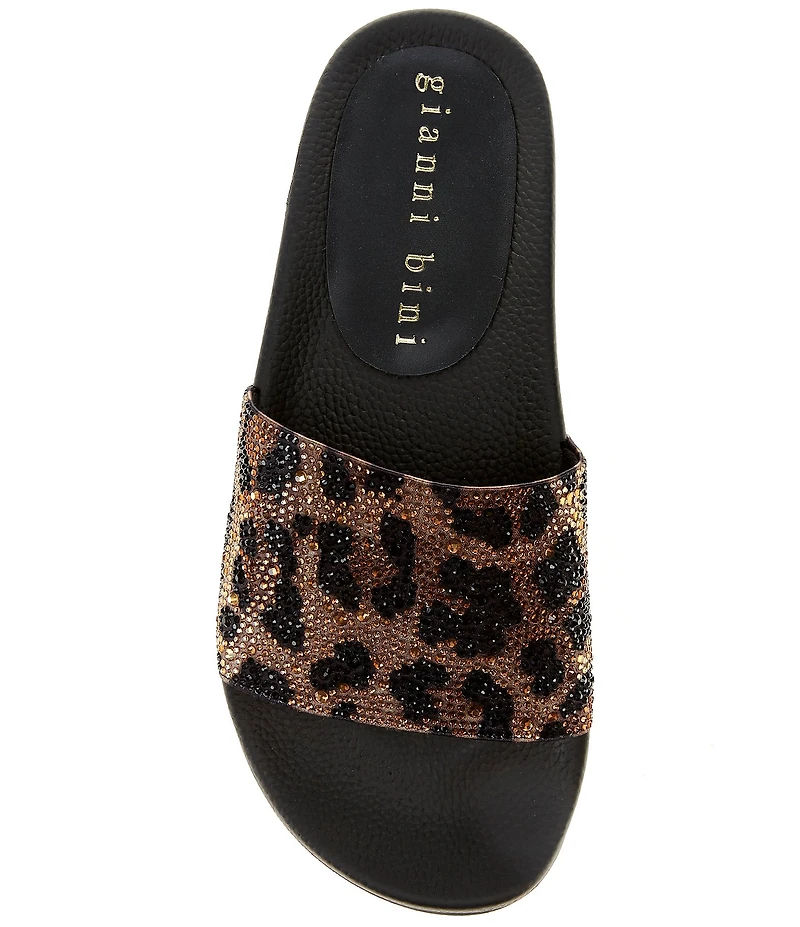Gianni Bini Fyffer Two Leopard Rhinestone Pool Slide Sandals