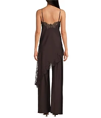 Gianni Bini Gael Satin Lace V-Neck Sleeveless Tank and Coordinating Wide Leg Pant Set