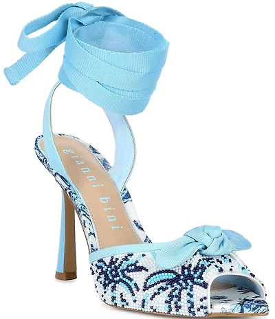 Gianni Bini Gardner Three Beaded Lace Up Dress Sandals