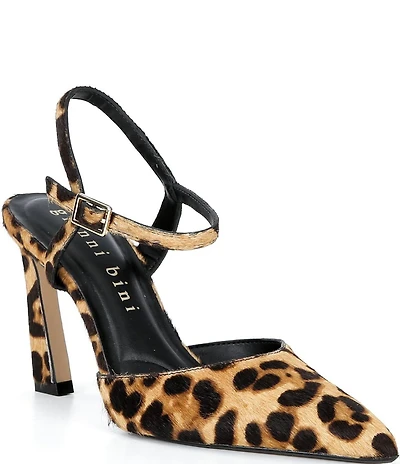 Gianni Bini Geno Leopard Print Haircalf Ankle Strap Pointed Toe Pumps