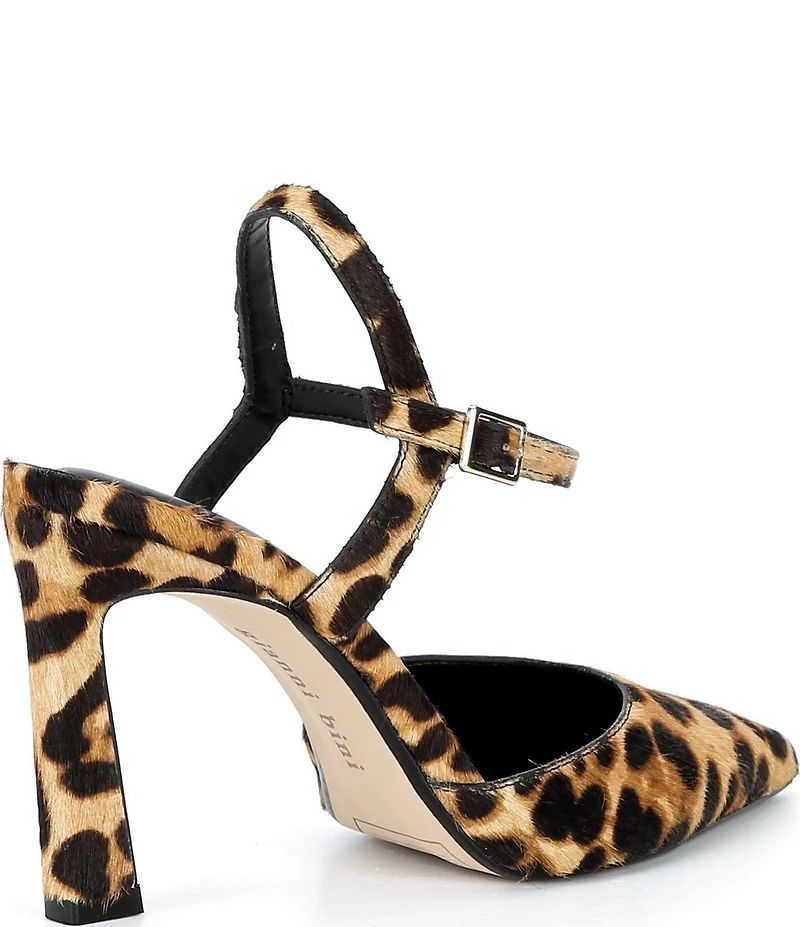 Gianni Bini Geno Leopard Print Haircalf Ankle Strap Pointed Toe Pumps