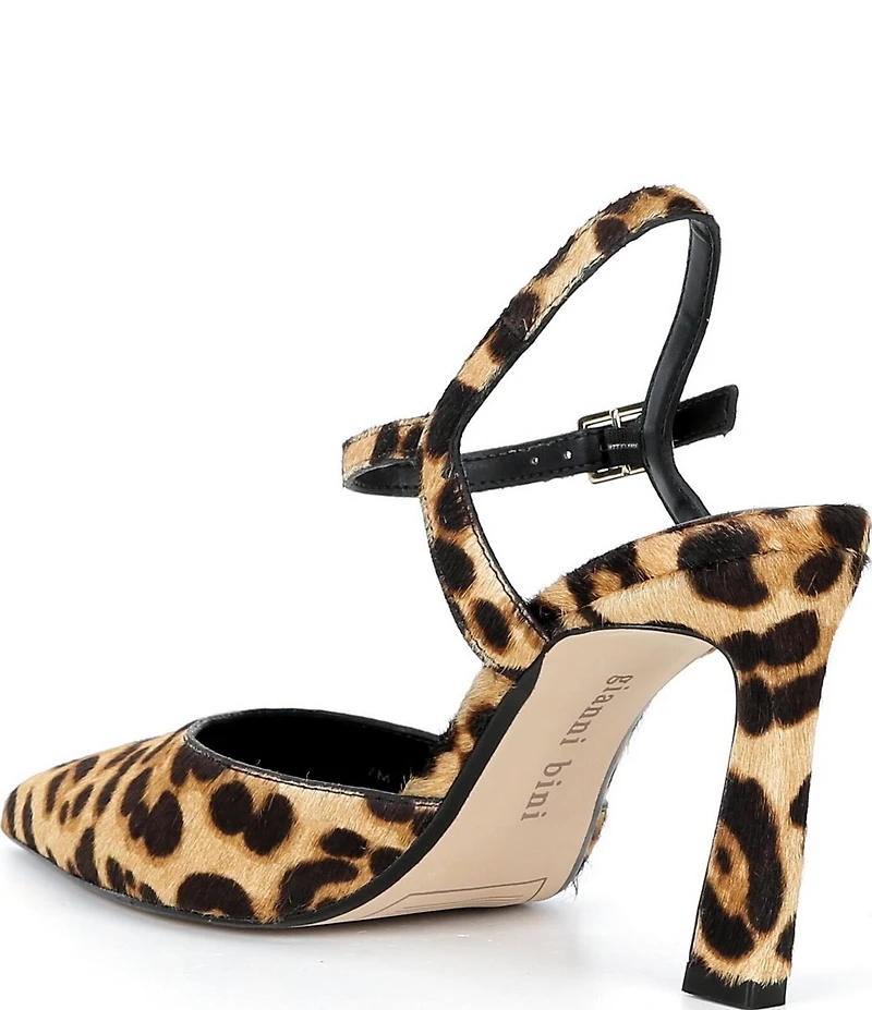 Gianni Bini Geno Leopard Print Haircalf Ankle Strap Pointed Toe Pumps