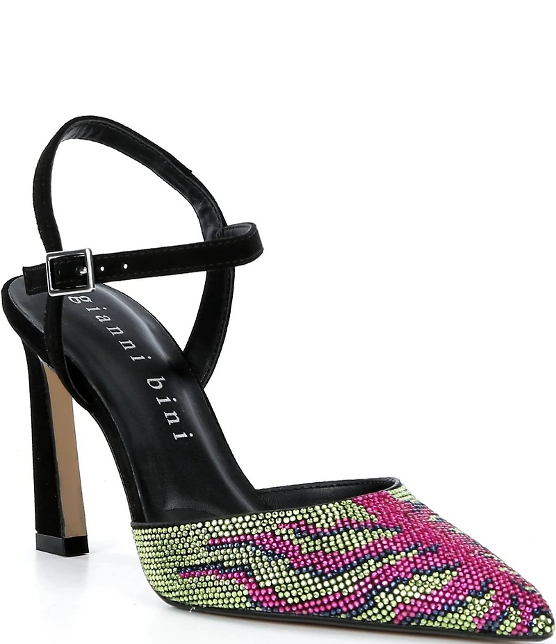 Gianni Bini Geno Two Pattern Rhinestone Ankle Strap Pointed Toe Pumps
