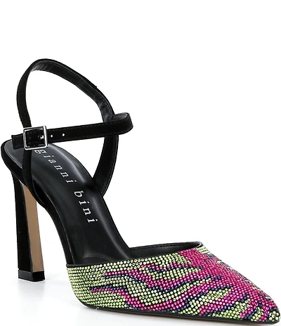 Gianni Bini Geno Two Pattern Rhinestone Ankle Strap Pointed Toe Pumps