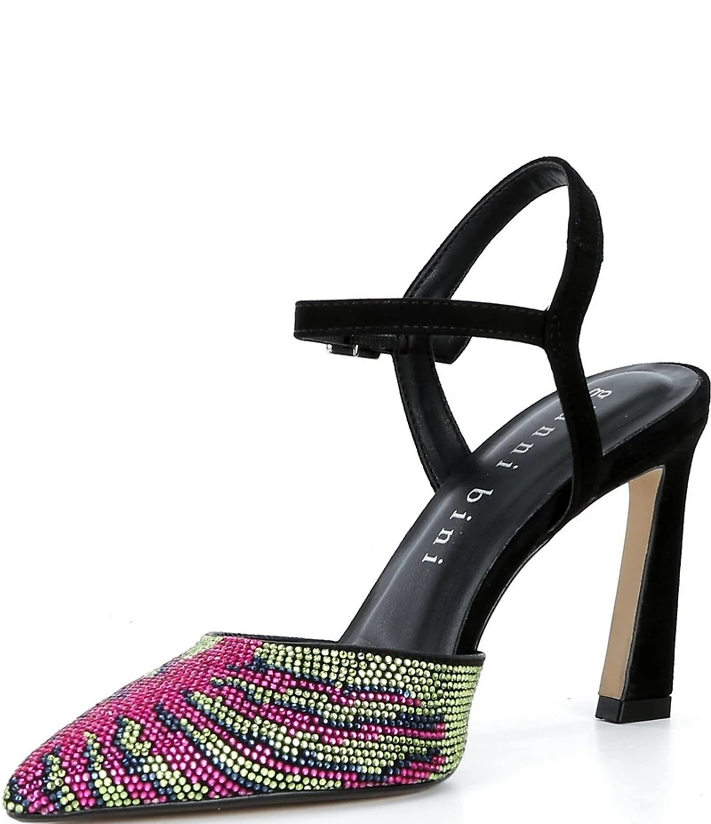 Gianni Bini Geno Two Pattern Rhinestone Ankle Strap Pointed Toe Pumps