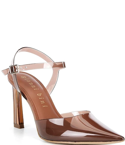 Gianni Bini Geno Vinyl Ankle Wrap Pointed Toe Pumps