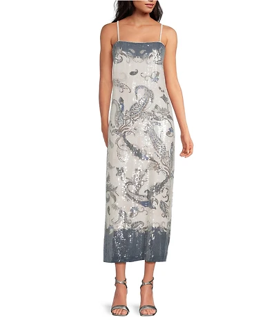 Gianni Bini Gianna Paisley Square Neck Sleeveless Sequin Midi Dress