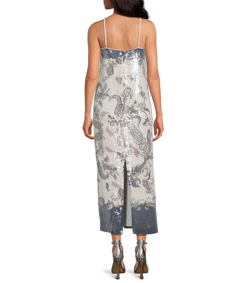 Gianni Bini Gianna Paisley Square Neck Sleeveless Sequin Midi Dress