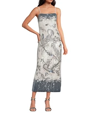 Gianni Bini Gianna Paisley Square Neck Sleeveless Sequin Midi Dress