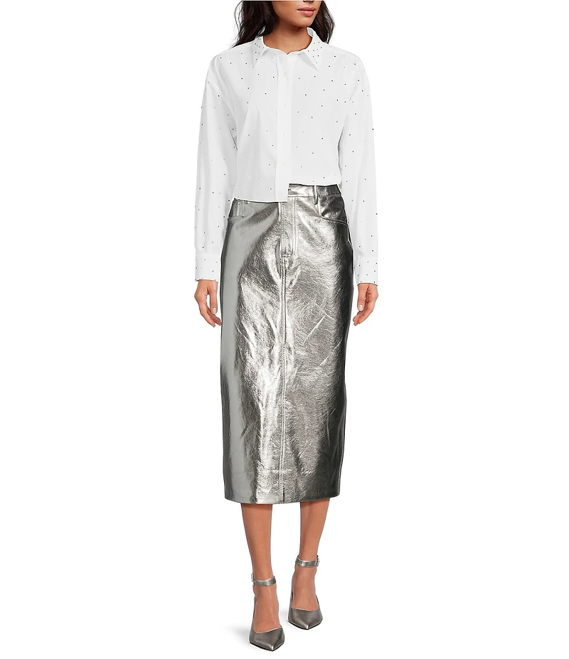 Gianni Bini Gianni Metallic Coated High Rise Midi Skirt