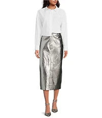 Gianni Bini Gianni Metallic Coated High Rise Midi Skirt